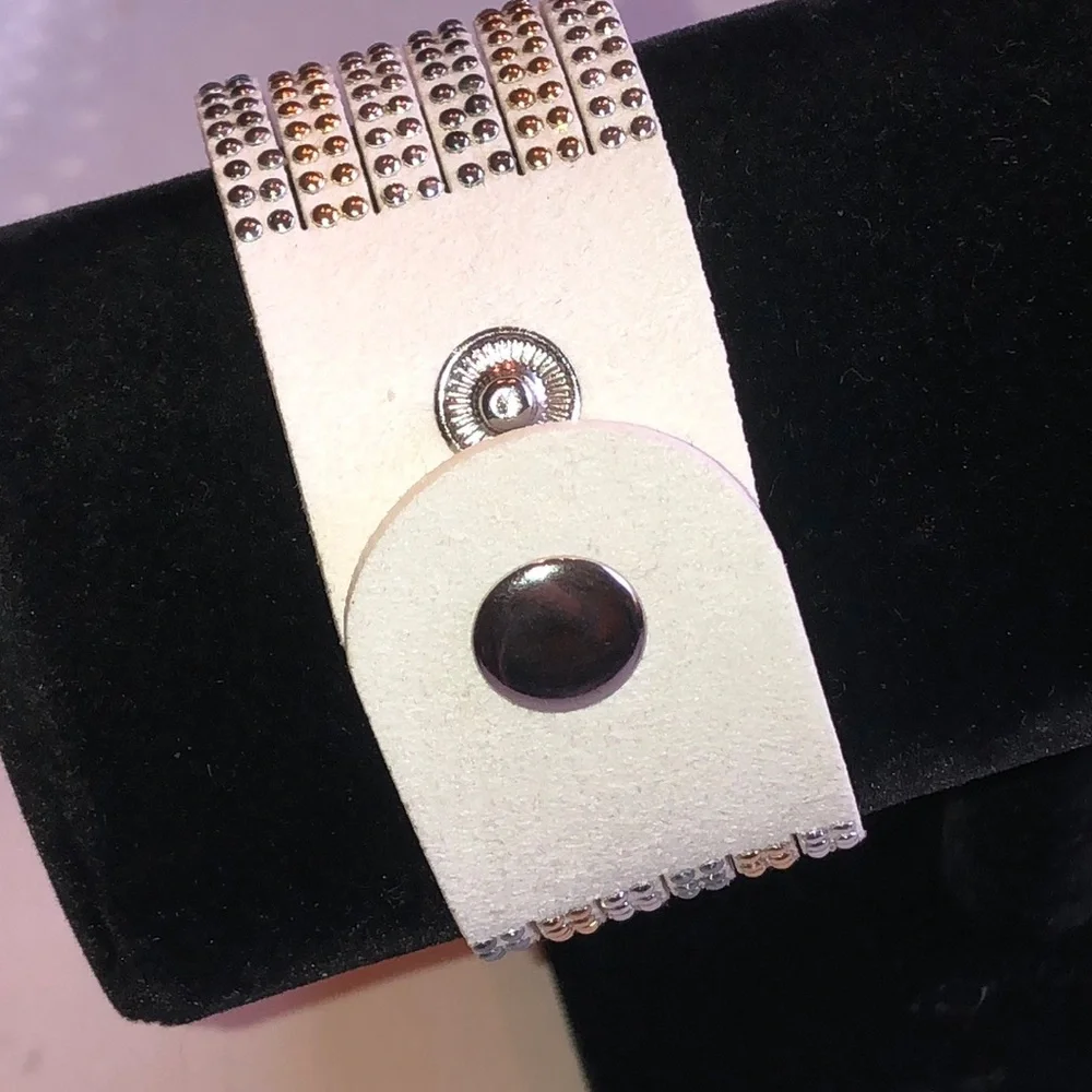 White Faux Leather Bracelet with Gold Tone & Silver Tone Studs